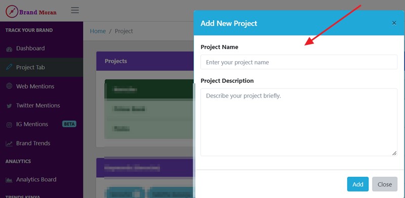 add project name 